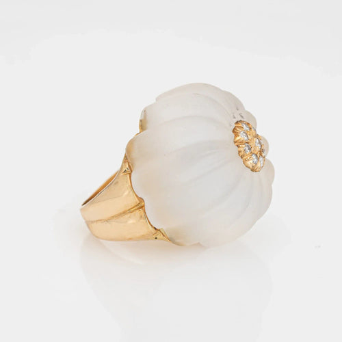 Bague 60s Fluted Rock Crystal Diamond Ring Vintage 18k Yellow Gold Sz 6 Dome Cocktail 58 Facettes G13472