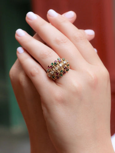 Bague 55.5 Bague fils d'or tressés diamants rubis émeraudes 58 Facettes J401