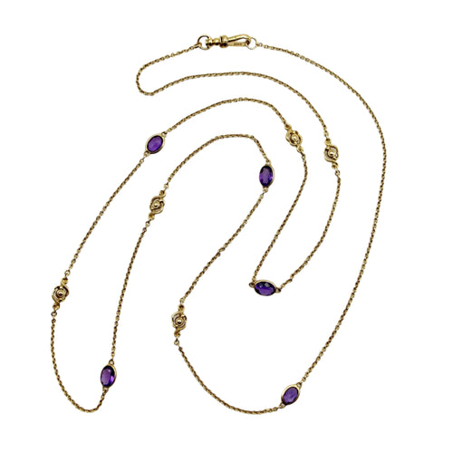 Collier Chaîne édouardienne en or jaune et améthyste 58 Facettes A2002K