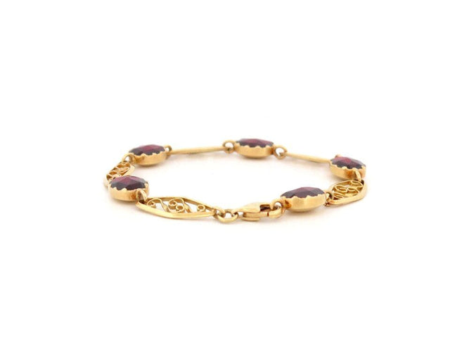 Bracelet bracelet maille filigrane sertie 5 grenats de perpignan or jaune 58 Facettes 264472