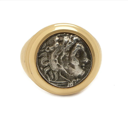 Bague 47.5 BULGARI - Bague en or avec pièce de monnaie en argent antique Alexandre le Grand 58 Facettes
