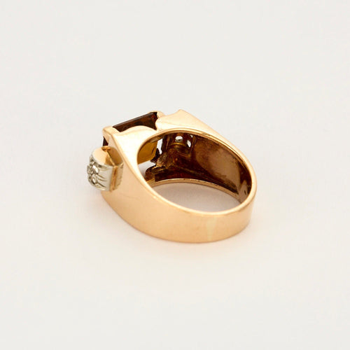 Bague 58 Bague chevalière or jaune et gris, diamants et citrine 58 Facettes ALE42294