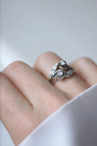 Bague 57.5 Bague Toi et Moi Diamants Rétro Or et Platine 58 Facettes