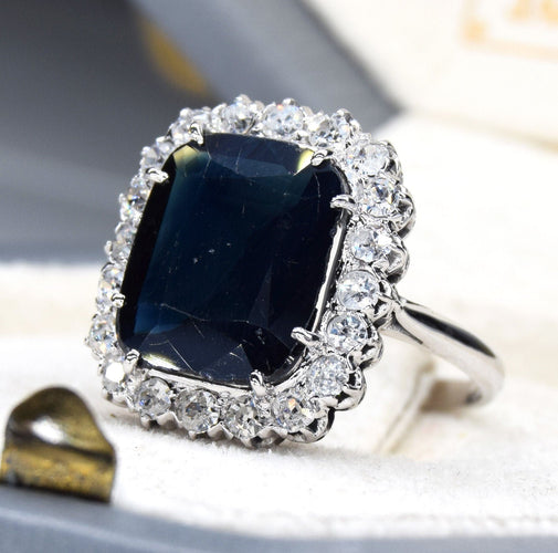 Bague 59 Bague vintage en or blanc avec saphir 58 Facettes
