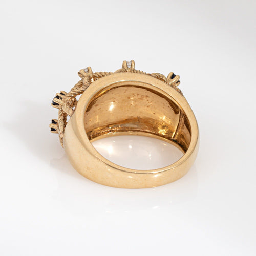 Bague Bague vintage en or 14 carats, sertie de saphirs et de diamants, motif panier tressé, taille 7. Bijou à anneau bombé. 58 Facettes G13928