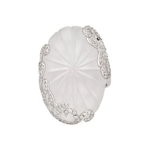 Bague Bague papillon en cristal de roche et diamants, en or blanc 14 carats, bijou de cocktail 58 Facettes G12631