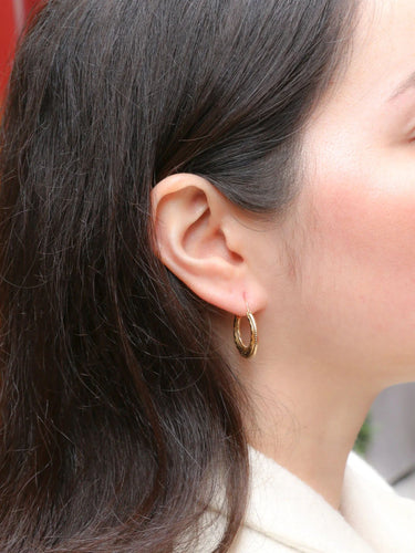 Boucles d'oreilles Créoles vintage or jaune godronné 58 Facettes J275