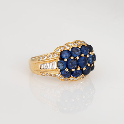 Bague 54 Bague en or jaune 18 carats, saphir cabochon et diamant, taille 6,75. Bijou vintage raffiné. 58 Facettes G14083