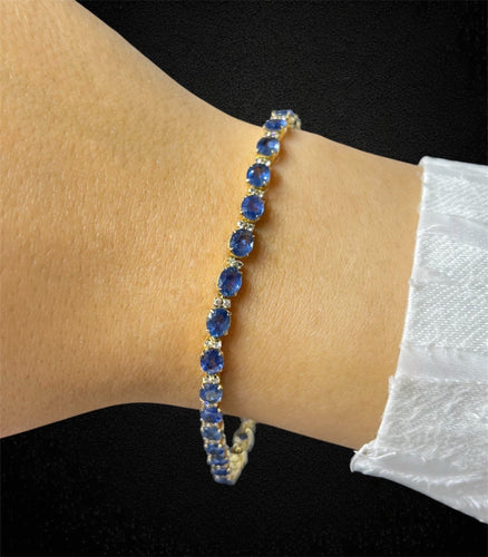 Bracelet Bracelet tennis en or jaune avec saphirs et diamants 58 Facettes