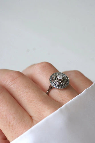 Bague 52 Bague Cible Ronde Art Déco Diamants 58 Facettes