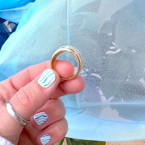 Bague 58.5 Bague Jonc bombé - Diamants - Or blanc et or jaune 18 K 58 Facettes AA 1714