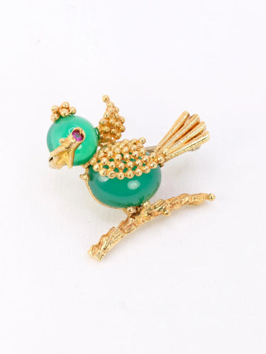 Broche Broche oiseau vintage or jaune chrysoprase rubis 58 Facettes 1087.24