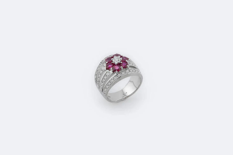 Bague 11 / Oro Bianco Fascia in oro bianco con diamanti e rubini 58 Facettes ANL700