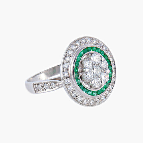Bague 57 Bague style Art Déco Diamants Emeraudes 58 Facettes AB67