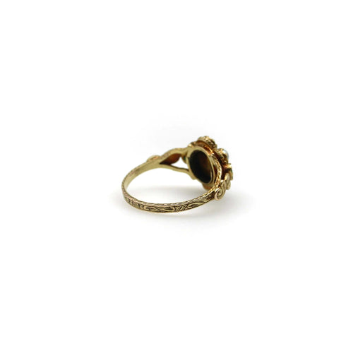 Bague Bague en or 15 carats avec grenats, émeraudes et perles 58 Facettes