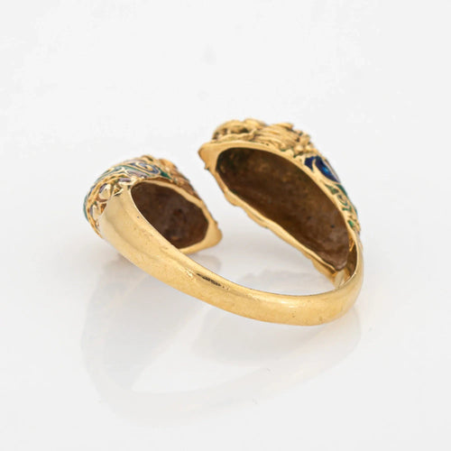Bague Bague double lion, taille 10, or jaune 18 carats, yeux en émail, anneau contourné, bijoux animaux 58 Facettes G12694