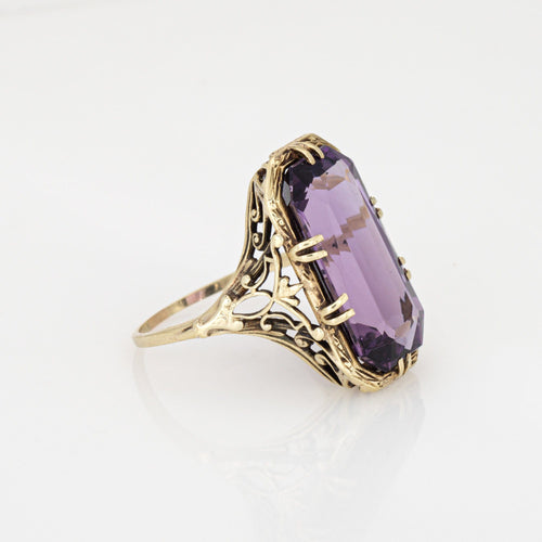 Bague Bague cocktail vintage Art Déco en améthyste et filigrane, or 14 carats, taille 6,75 58 Facettes G14135