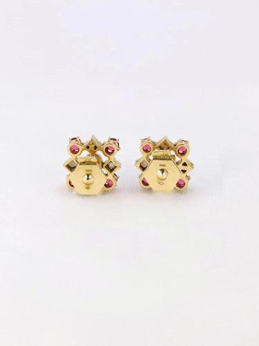 Boucles d'oreilles Boucles d'oreilles anciennes Napoleon III or jaune rubis perles 58 Facettes J537
