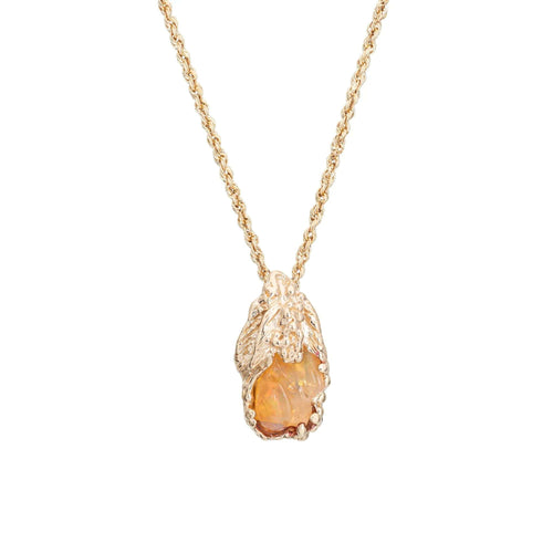 Collier Collier pendentif opale de feu mexicain des années 70, or jaune 58 Facettes G11514