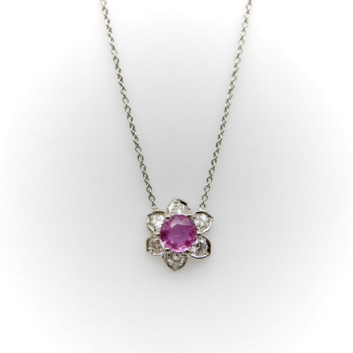 Collier Collier vintage en platine avec saphir rose et diamants 58 Facettes A2003H