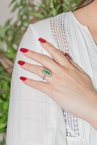 Bague 53 Bague Marquise Or jaune Emeraude 58 Facettes 2905294CN