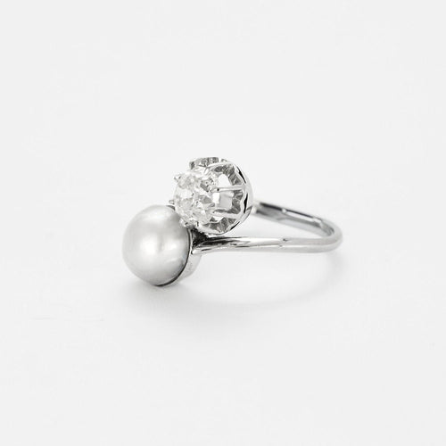 Bague 50.5 Bague Toi et Moi Diamant Perle 58 Facettes