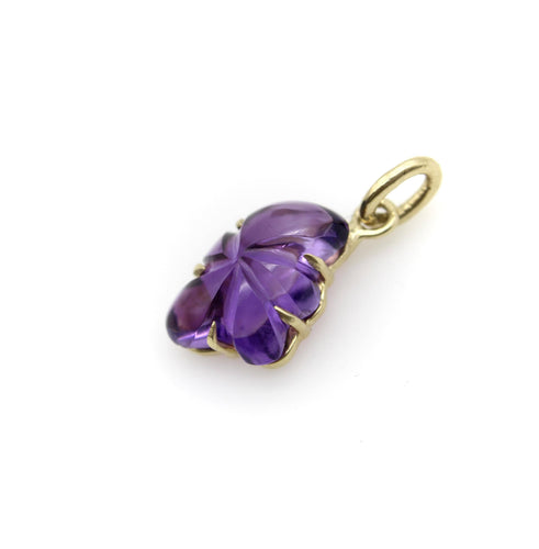 Pendentif Breloque fleur en améthyste sculptée à la main et signée en or 14 carats 58 Facettes A2006V