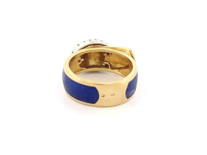 Bague 49 vintage bague FRED boucle de ceinture or jaune & email 16 diamants 58 Facettes 261950