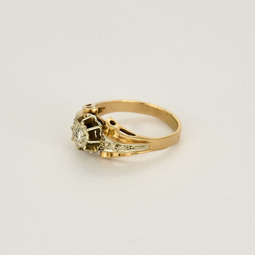 Bague Solitaire en or jaune, or blanc et diamant