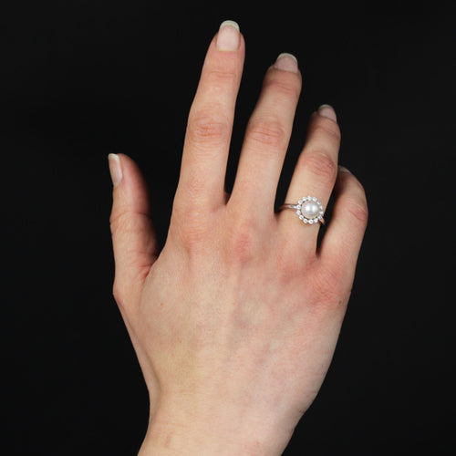 Bague 53 Bague perle de culture Akoya et diamants or blanc 58 Facettes 24-074