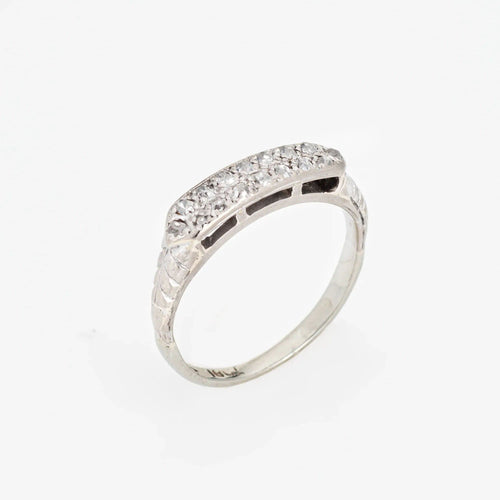 Bague Bague de mariage Art déco vintage à deux rangs de diamants, or blanc 18 carats, taille 6 58 Facettes G13484
