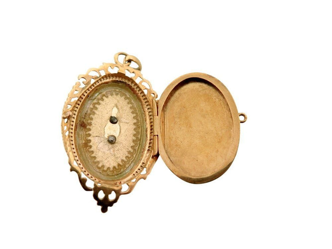 Pendentif vintage pendentif broche medaillon porte photo perles en or jaune 18k 5.9g xxeme 58 Facettes 268154