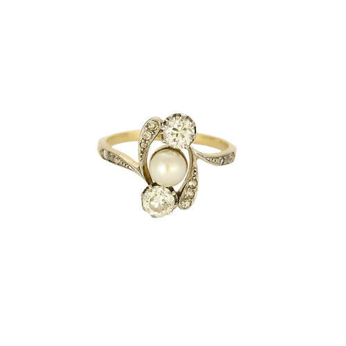 Bague 56 Bague Belle Epoque or jaune et gris et diamants 58 Facettes LOR3543