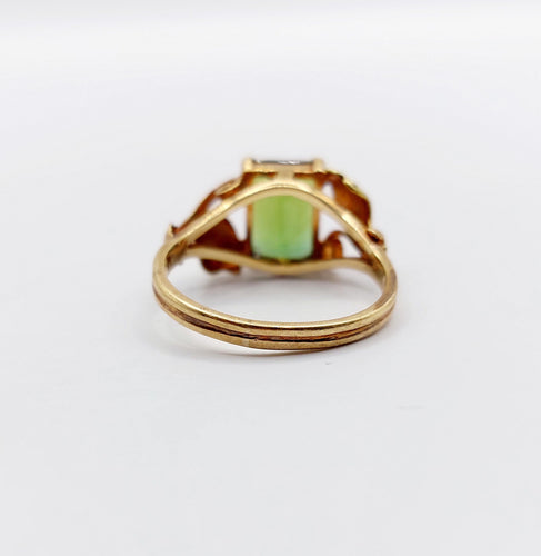 Bague 47.5 Bague art nouveau or 14k tourmaline et monture fleurie (circa 1910) 58 Facettes A06116