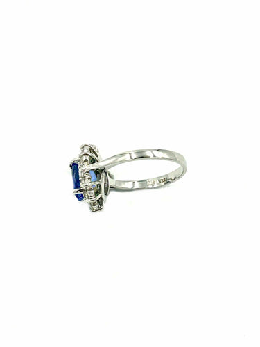 Bague 55 Bague Or Blanc 14K Tanzanite et Diamants 58 Facettes
