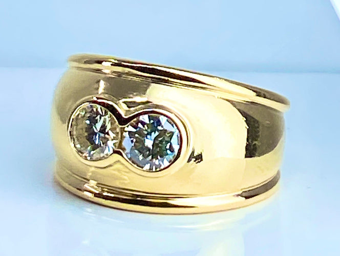 Bague Bague jonc/ bandeau en or jaune 18 carats ornée de 2 diamants 58 Facettes AB430
