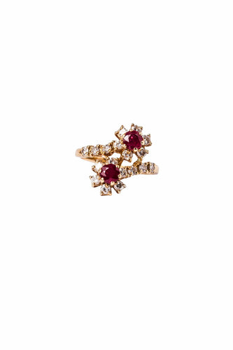 Bague 51.5 Bague Toi et Moi Fleurs en or jaune rubis et diamants 58 Facettes