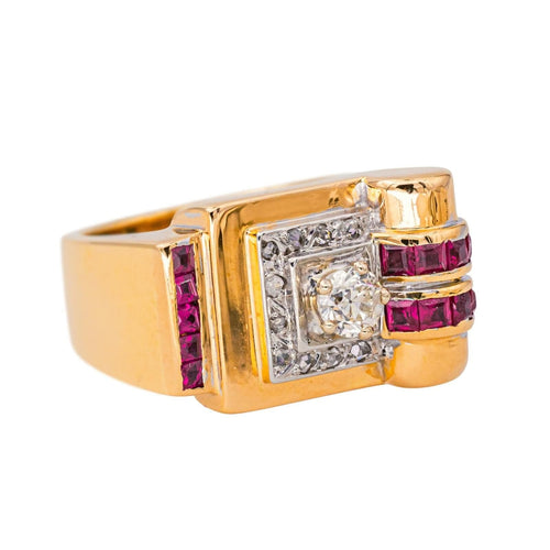 Bague 53 Bague Tank Or rose, Or blanc Diamant, Rubis 58 Facettes 4434484RV