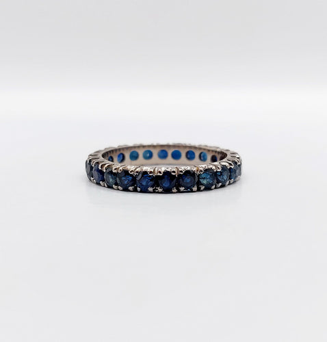 Bague 56 Alliance américaine art deco or blanc 14k saphirs bleus naturels 58 Facettes A06112
