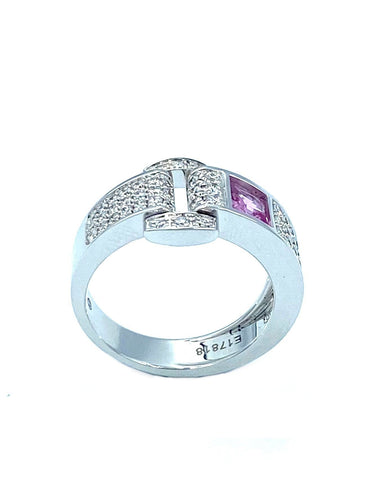 Bague 57 PIAGET. Miss Protocole, bague or blanc, saphir rose et diamants 58 Facettes