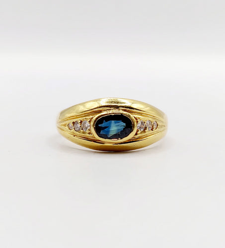Bague 53 Bague jonc vintage or jaune, saphir et diamants 58 Facettes A06062