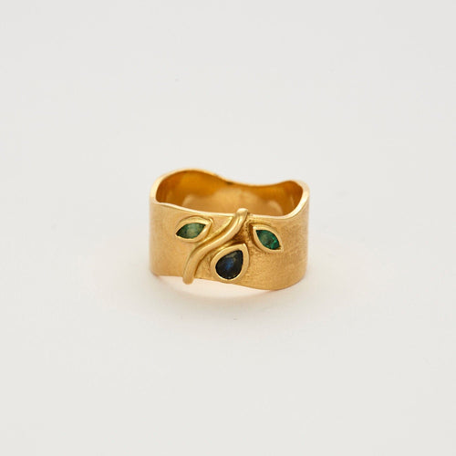 Bague 56 Bague or jaune saphir émeraudes diamants 58 Facettes LP471/15
