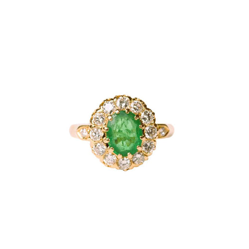 Bague 52 Bague marguerite émeraude diamants en or jaune 58 Facettes