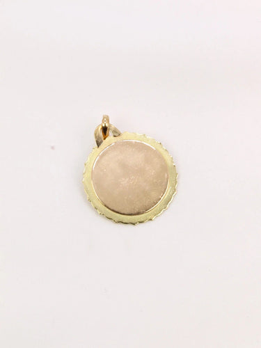 Pendentif Médaille amour Augis ronde striée Plus qu'hier moins que demain or jaune diamant rubis 58 Facettes J484