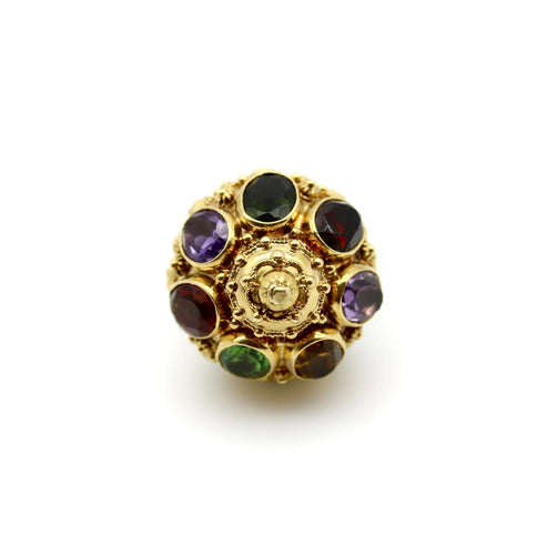 Pendentif Breloque lanterne vintage extra large en or 18 carats de style étrusque avec pierres incrustées 58 Facettes