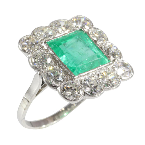 Bague 52 Grâce géométrique : une bague Art déco vintage avec émeraude et diamants 58 Facettes 24110-0131