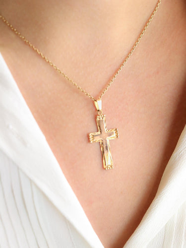 Pendentif croix vintage or jaune