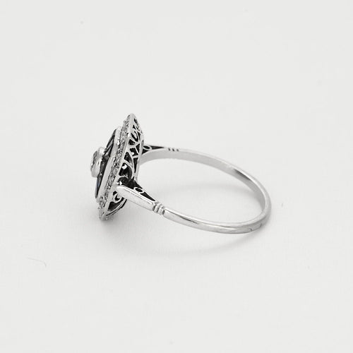 Bague 59 Bague Art Déco en or blanc, saphir et diamants 58 Facettes MB8