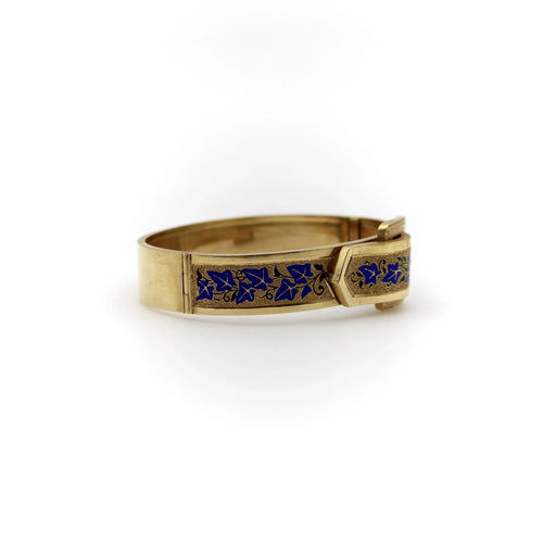Bracelet Bracelet à boucle en or 14 carats avec émail bleu victorien 58 Facettes A2000K