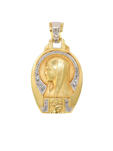 Pendentif Médaille religieuse Art Deco Vierge de profil or jaune diamants taille rose 58 Facettes 1102.3
